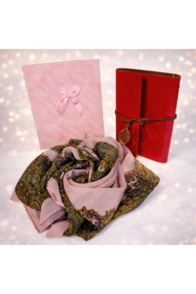 velve Red vintage diary gift set with elegant scarf
