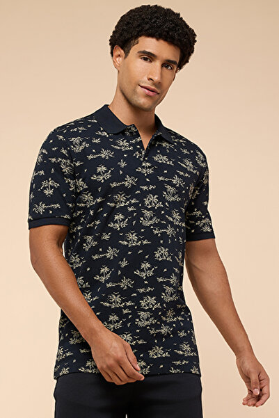 R&B Men's Dark blue Printed Polo T-Shirt with Short Sleeves