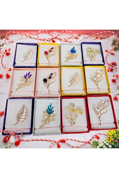 velve Set of 12 elegant brooch-type martisoras, with floral design, individua...