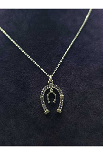 sarıyer silver At Nalı Gümüş Kadın Kolye 925 Ayar Mor Taş Uğur Şans Takı Günl...