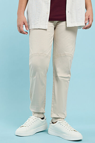 R&B بنطال رياضي بيج سادة للأولاد مع رباط عند الخصر