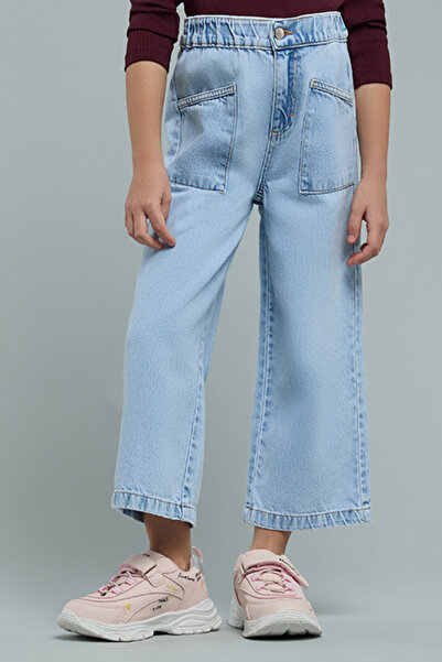 R&B Girl's Blue Washed Jeans with Elastic Waist