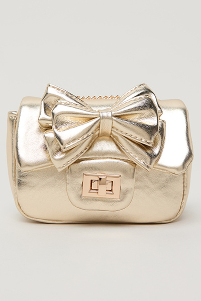 R&B Girl's Gold–colored Bow Detail Sling Bag