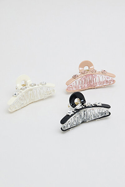 R&B Women's Cream 3 Piece Embellished Claw Clips