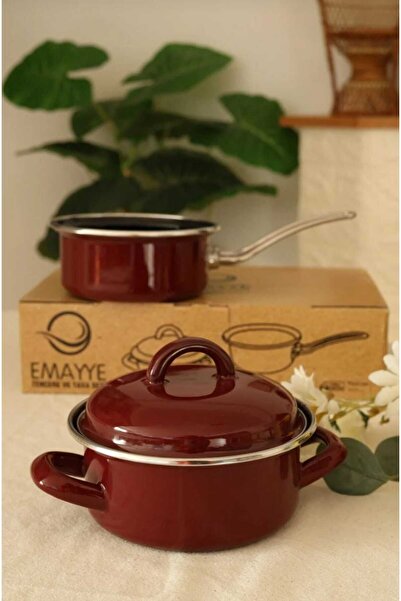 Home Enamel Mini Pot & Pan Set with Handle – 15 cm Diameter – Enamel Pot + Pa...