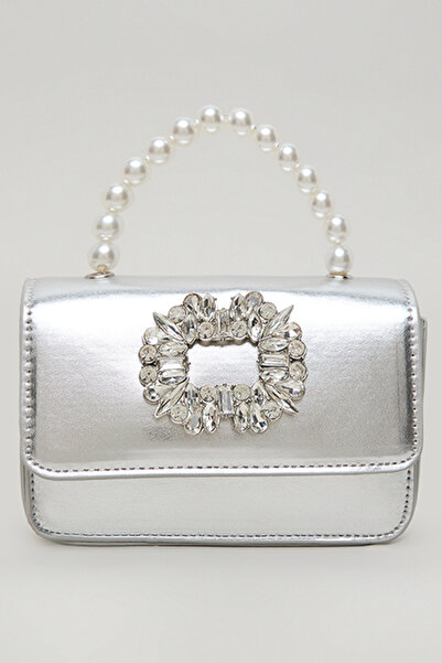 R&B Girl's Silver–colored Brooch Top Handle Bag