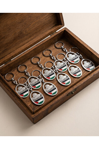 Zaytoon 10'Lu Palestinian Flag and Icon of the Rock Dome Silver Color Keychai...