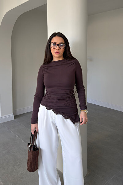 MAGARDE Premium Lace Detailed Blouse - Brown