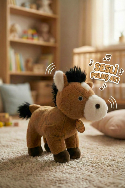 TUENGİ STORE Sesli Yumuşacık Premium Kumaş Peluş At - 25 cm Uyku ve Oyun Arka...