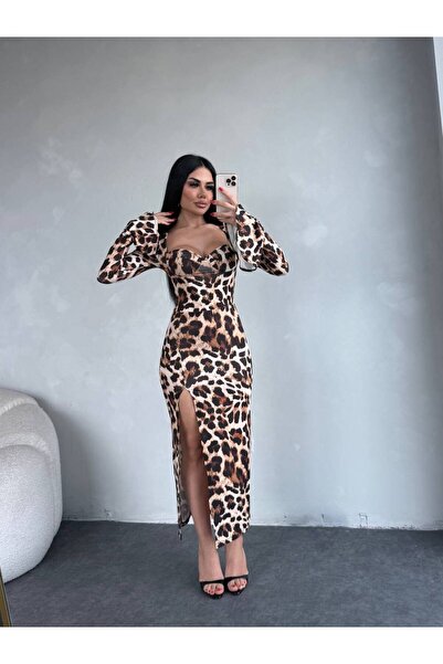 NİCE STYLE Women's Spanish Full Lycra Dress with Back Lace-Up and Sleeve Ends