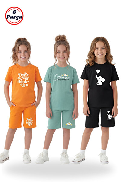 panios kids Pachet de 3 tricouri cu gât rotund și set de 6 piese pentru fete ...