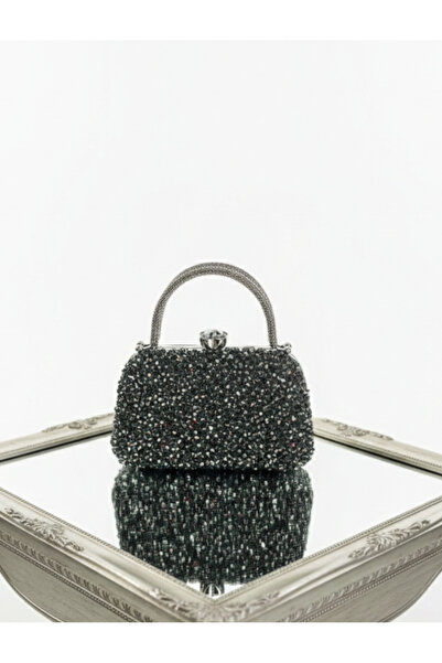 Çanta Trend Women's Anthracite Stone Double Handle Women's Young Wedding Prom...