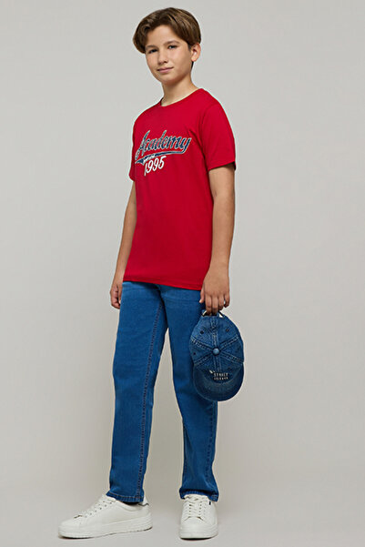 R&B Boy's Red Printed T-Shirt with Crew Neck and Short Sleeves