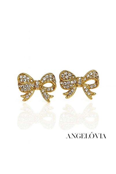 Angelovia Stone-Embellished Bow Detail Steel Earrings