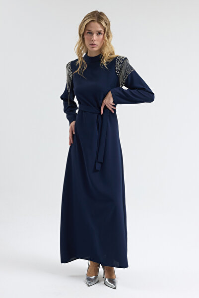 VAVİNOR Omuz Taş Detaylı Elbise - Lacivert