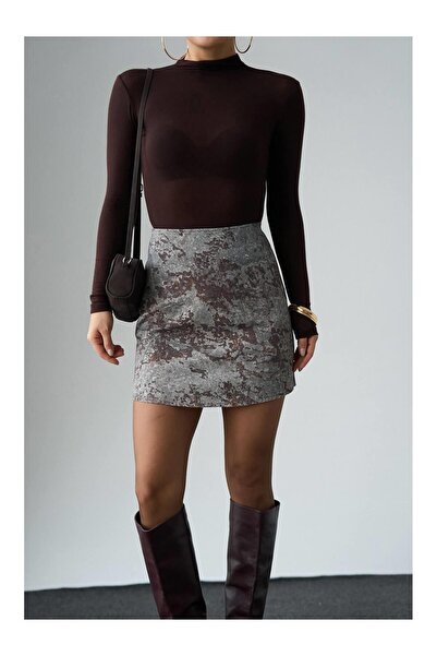Coral Patterned Short Skirt De251151 Claret Red - Black