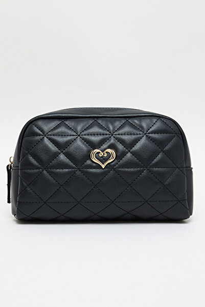 R&B Women's Black Quilted Cosmetic Pouch
