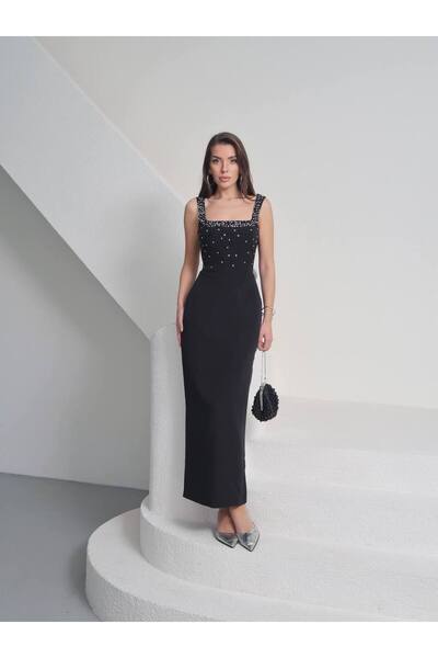 EtikaOnline Taşlı Tasarım Uzun Elbise Romane