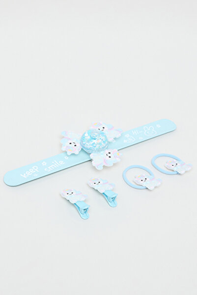 R&B Girl's Blue Hair Accessories & Slap Bracelet Set