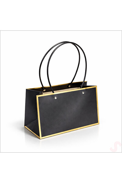 SüSLe Bebek ve Parti Altın Çerçeveli Karton Hediye Çantası 22×14×11 cm – Siyah