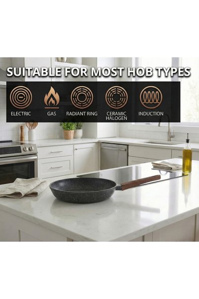 XTROQ 26CM Nonstick Frying Pan (without Lid), Swiss Granite Coating, Induction, PFOA Free Skillet