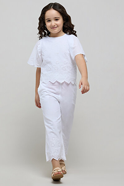 R&B Girl's Cream Schiffli Cold Shoulder A-Line Dress