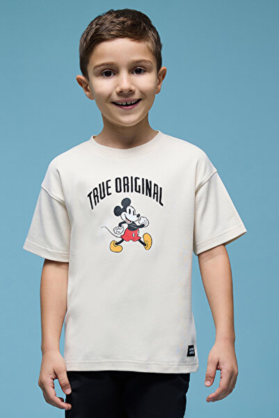 R&B تيشيرت بيج مطبوع للأولاد بياقة دائرية وأكمام قصيرة