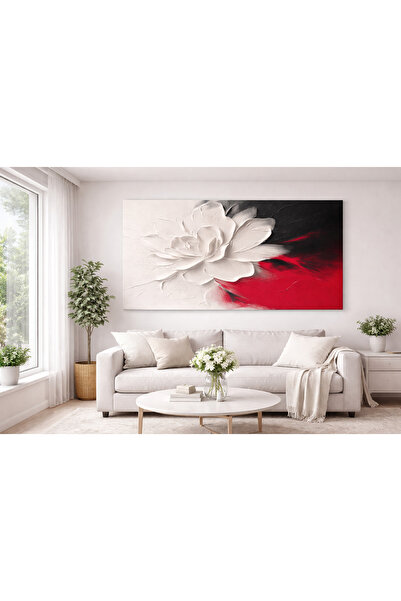 My canvas 3D Rölyef Efektli Beyaz Gül Kanvas Tablo Baskı – Modern Kırmızı Siy...