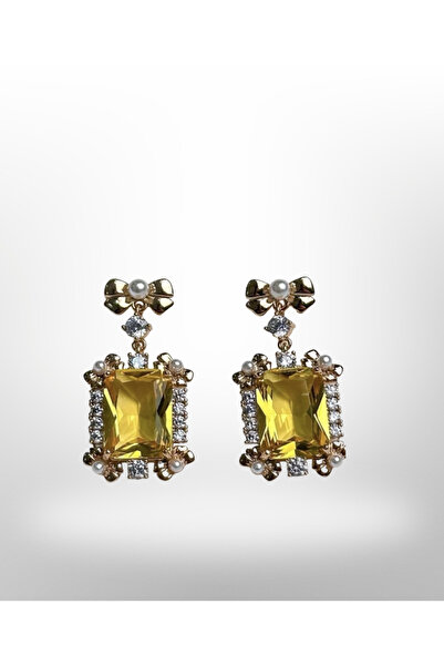 VERSEIN ATELIER Gold Zirkon Taşlı İncili Detaylı Sarı Renk Baget Model Sallan...