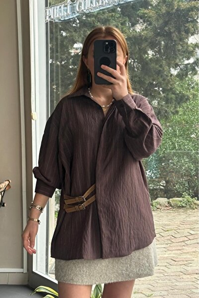 Pulli Collection Cămașă supradimensionată cu curea și dungi