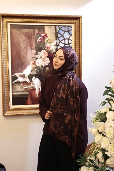 Şalland Vera Patterned Cotton Viscose Shawl Claret Red