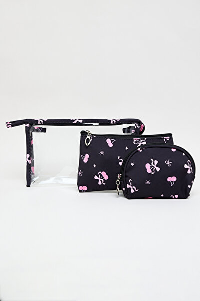 R&B Women's Black 3 Pack Cosmetic Pouch Set