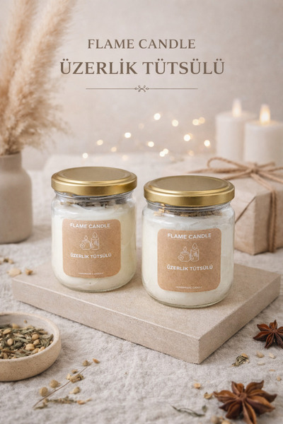 FLAME CANDLE HANDMADE CANDLES 2'li Üzerlik Tütsülü , Kötü Enerji ve Nazara Ka...