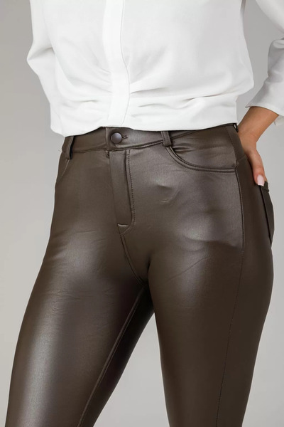Zaira Women's Padded Eco- Leather Pants Alara Brown #A260 - XL