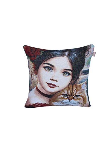 Believe FATA ROMANĂ ȘI PISICA EI TAPISERIE DECORATIVĂ ȚESUTĂ DIN JACQUARD 45*...