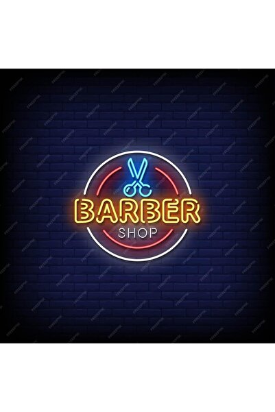 Slasa Barber Shop Round Multicolor LED Neon Wall Decor with Acrylic Base 45x4...