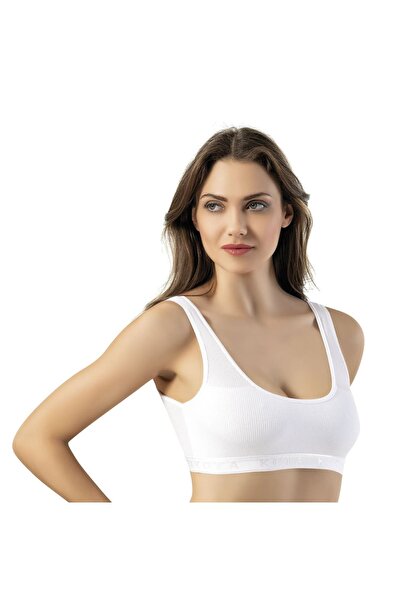 İncili Fitilli Toparlayıcı Spor Büstiyer – Beyaz | Geniş Askılı, Esnek, Gün B...