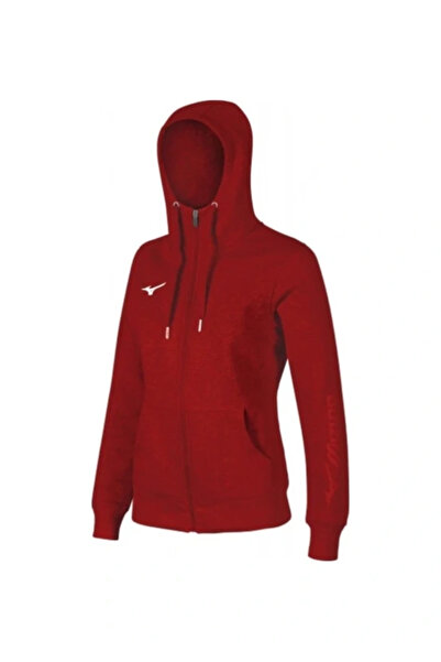 MIZUNO Hanorac de damă cu glugă și fermoar, roșu