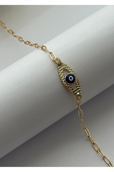 mibrillo سوار سلسلة مشبك الورق مع خرز العين الشريرة المقطوع بالليزر