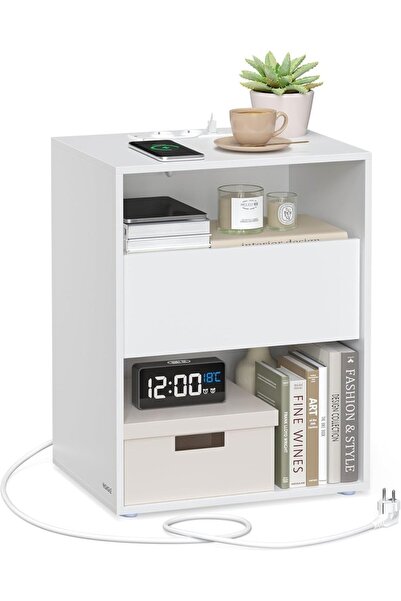 Talis Bedside table with socket White 45x35x58.3 cm