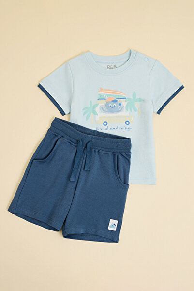 R&B Boy's Blue Printed T-Shirt and Shorts Set