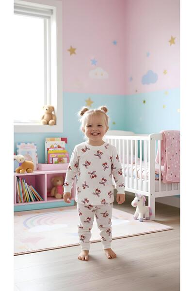 Sinem Çeyiz مجموعة بيجامة قطنية سوبر ميني 0190 مع رباط الكرز