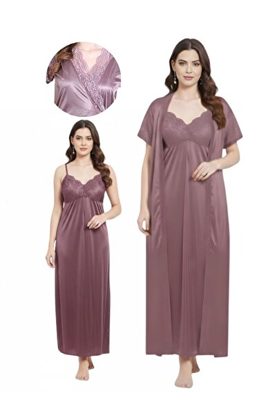 Comfort طقم بيجاما نسائي من الساتان بلون الموف والوردي، فستان كاميسول دانتيل ...