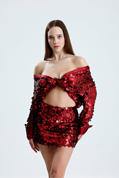 Sense Lined Sequin Detailed Evening Dress Sequin Mini Skirt |   Etk36397 Clar...