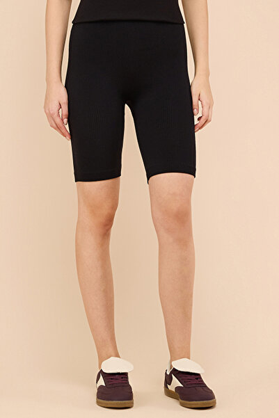 R&B Women's Black Ribbed Biker Shorts