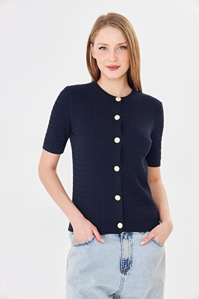 Irmak Kerekli Women's Crew Neck Hair Knit Short Sleeve Knitwear Cardigan 1218...