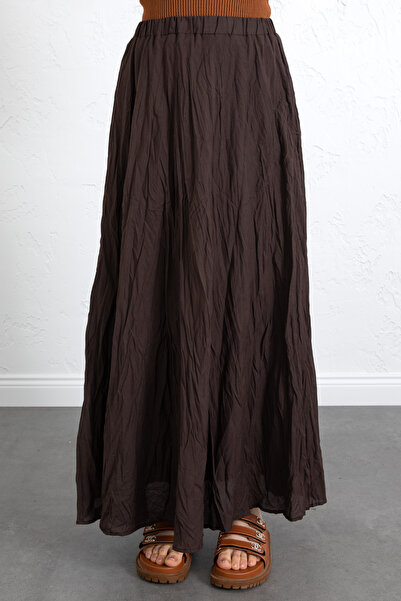 Salih Çelebi Kraş Textured Long Skirt 253000 - Brown