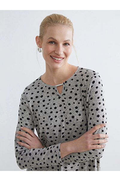 LC Waikiki Lcw Grace Gray Crew Neck Polka Dot Blouse