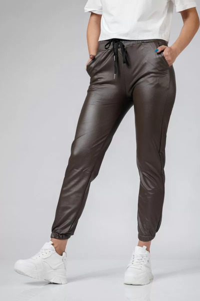 Zaira Joe Padded Eco Leather Pants Brown2 #A533 - 2XL