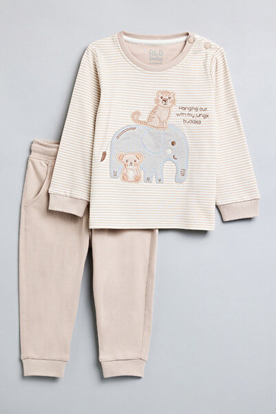 R&B Boy's Cream Printed Sweatsuit Set